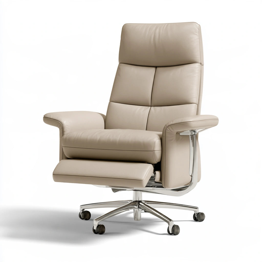 Fauteuil de bureau direction en cuir à dossier haut, coloris taupe