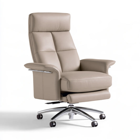 Fauteuil de bureau direction en cuir à dossier haut, coloris taupe