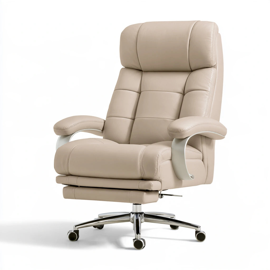 Fauteuil de bureau direction en cuir à dossier haut, coloris taupe