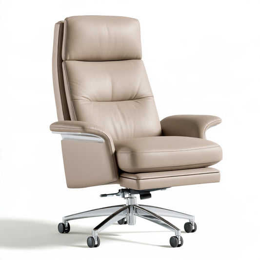 Fauteuil de bureau direction en cuir à dossier haut, coloris taupe