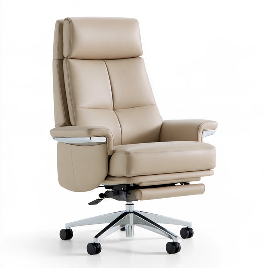 Fauteuil de bureau direction en cuir à dossier haut, coloris taupe