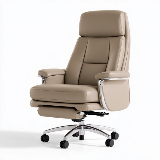 Fauteuil de bureau direction en cuir à dossier haut, coloris taupe