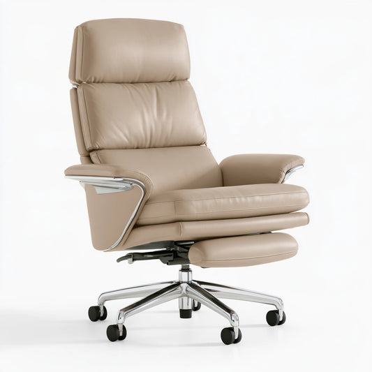 Fauteuil de bureau direction en cuir à dossier haut, coloris taupe