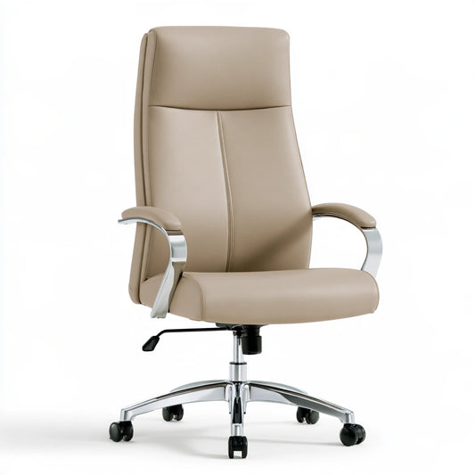 Fauteuil de bureau ergonomique aux lignes épurées à dossier haut, coloris taupe