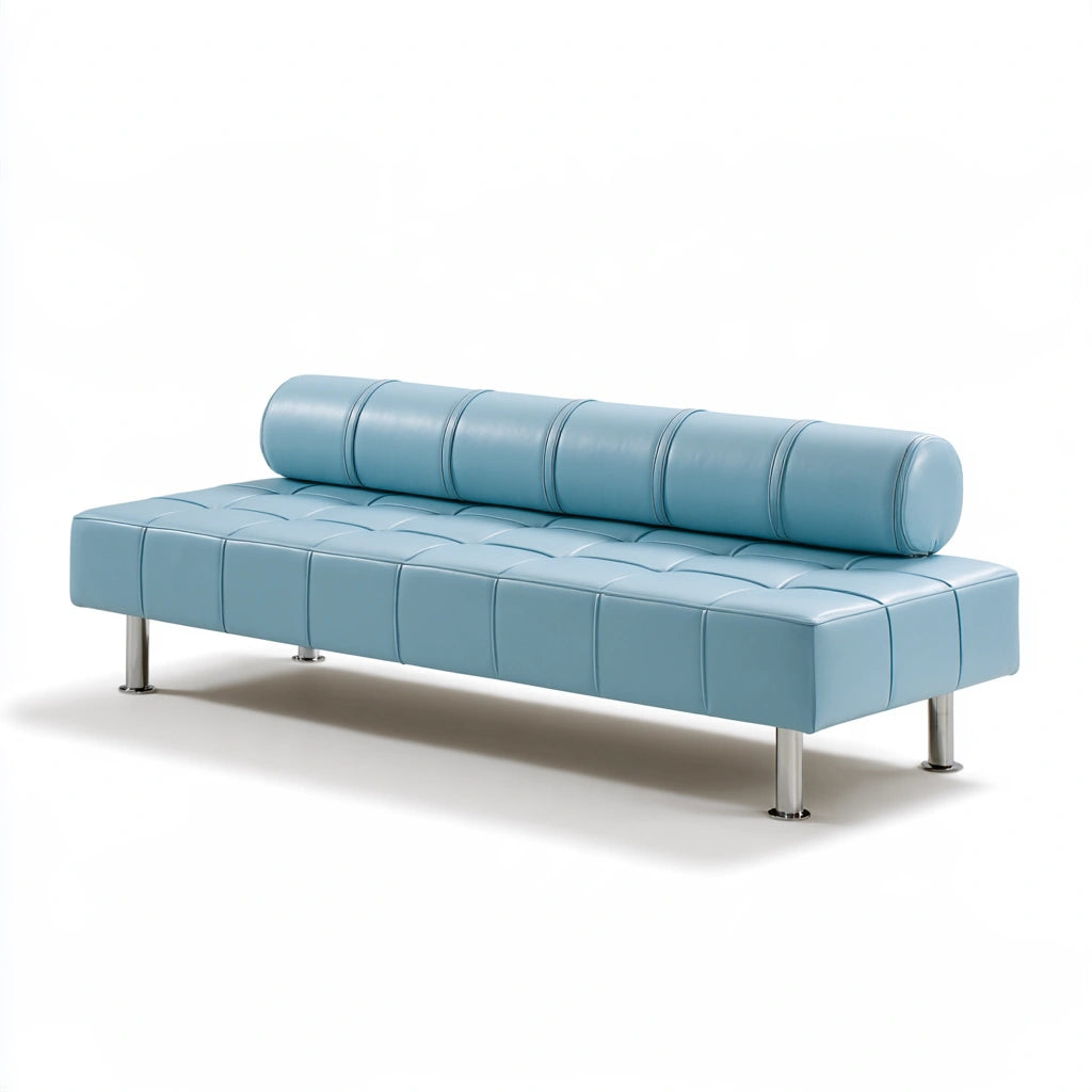 Banquette rembourrée en similicuir, coloris bleu clair