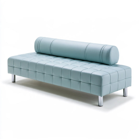 Banquette rembourrée en similicuir, coloris bleu clair